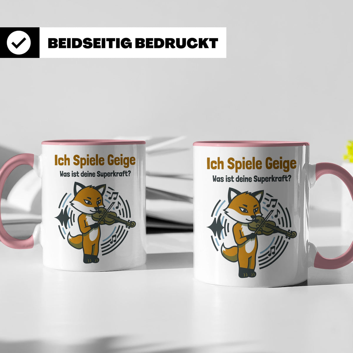 Geiger Tasse Ich spiele Geige Superkraft Fuchs Motiv, lustig – Rosa [farbe:rosa]
