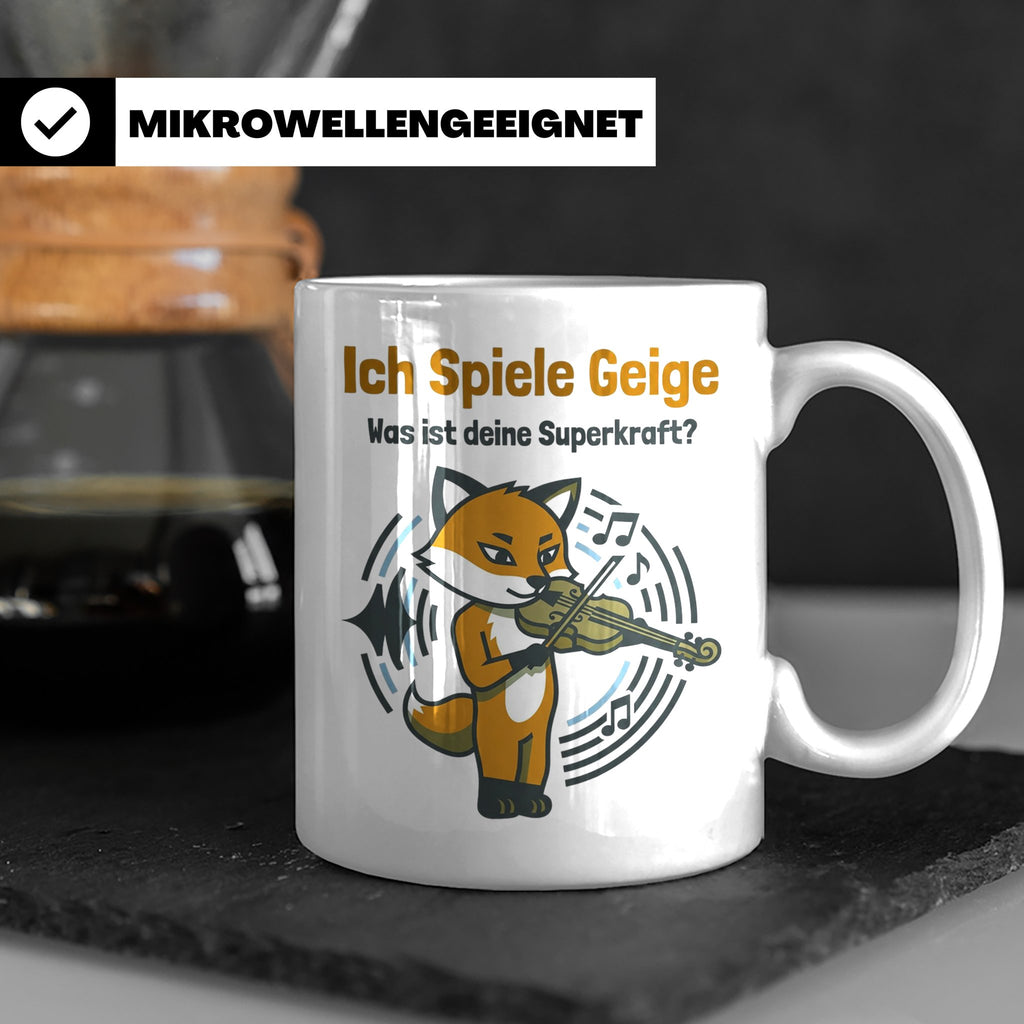 Geiger Tasse Ich spiele Geige Superkraft Fuchs Motiv, lustig – Weiß [farbe:weiß]