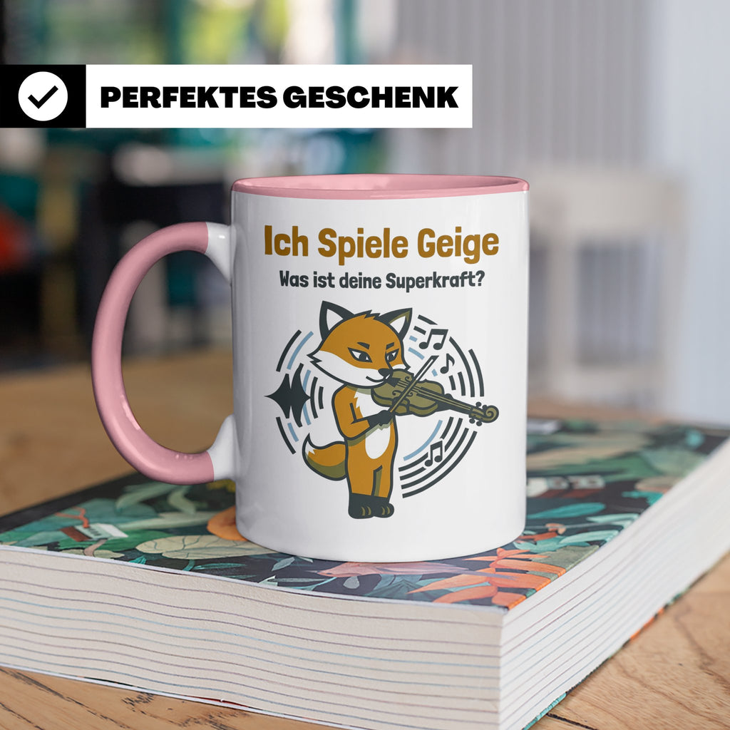 Geiger Tasse Ich spiele Geige Superkraft Fuchs Motiv, lustig – Rosa [farbe:rosa]