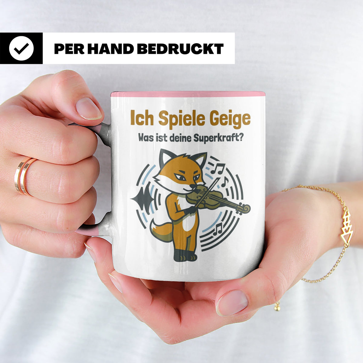 Geiger Tasse Ich spiele Geige Superkraft Fuchs Motiv, lustig – Rosa [farbe:rosa]