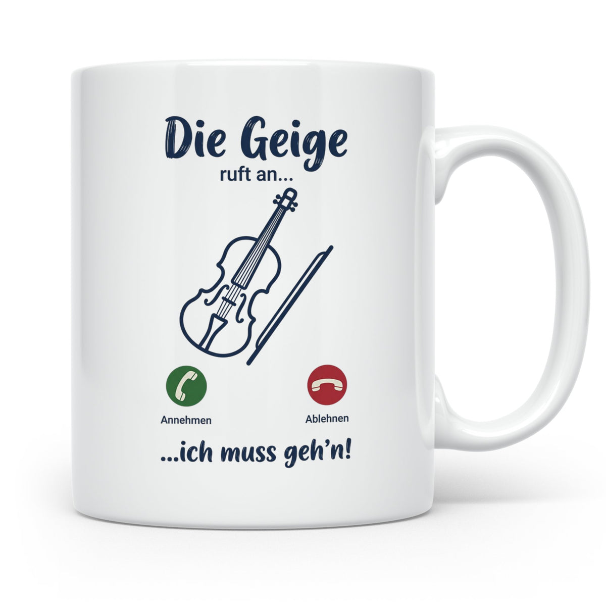 Geige Tasse mit Spruch Die Geige ruft an Geschenk für Geiger – Weiß [farbe:weiß]