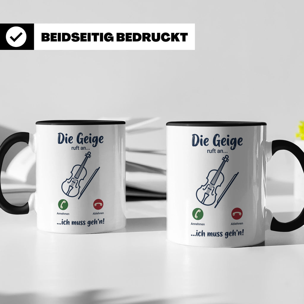 Geige Tasse mit Spruch Die Geige ruft an Geschenk für Geiger – Schwarz [farbe:schwarz]