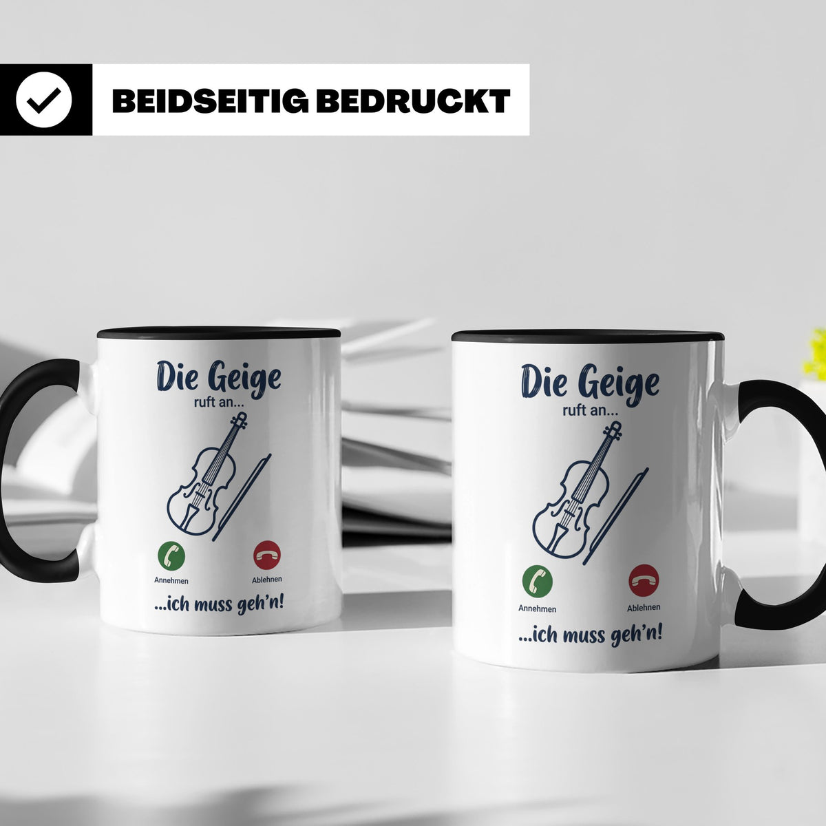 Geige Tasse mit Spruch Die Geige ruft an Geschenk für Geiger – Schwarz [farbe:schwarz]