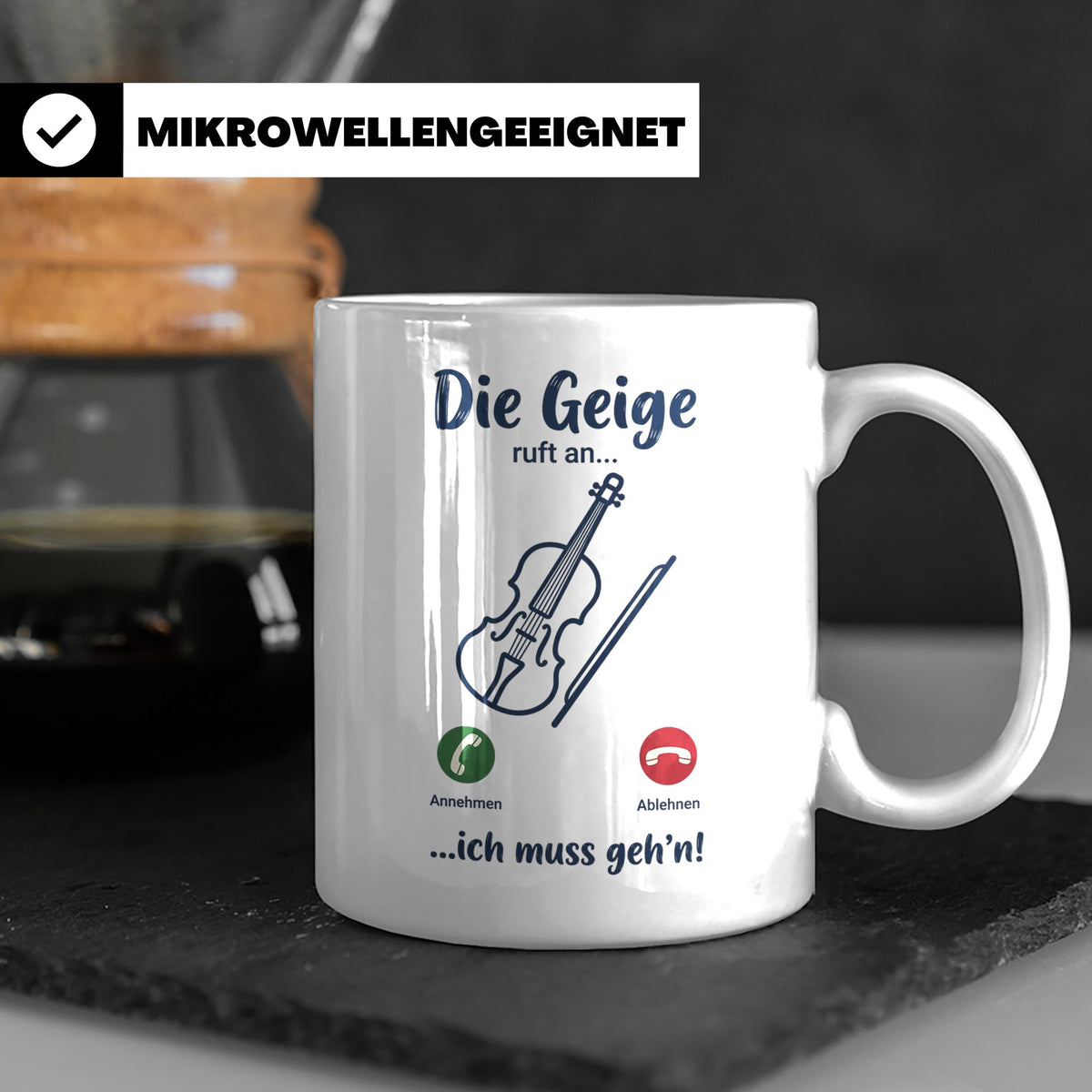 Geige Tasse mit Spruch Die Geige ruft an Geschenk für Geiger – Weiß [farbe:weiß]