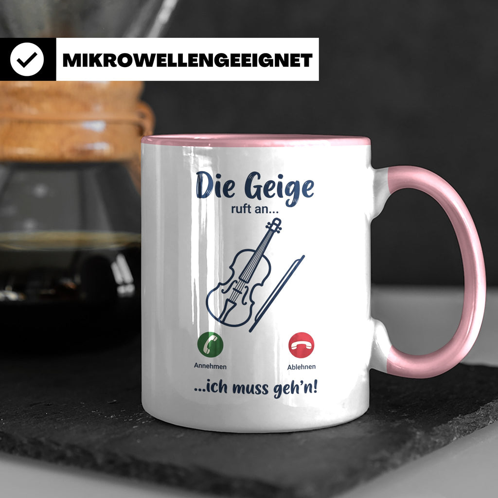 Geige Tasse mit Spruch Die Geige ruft an Geschenk für Geiger – Rosa [farbe:rosa]