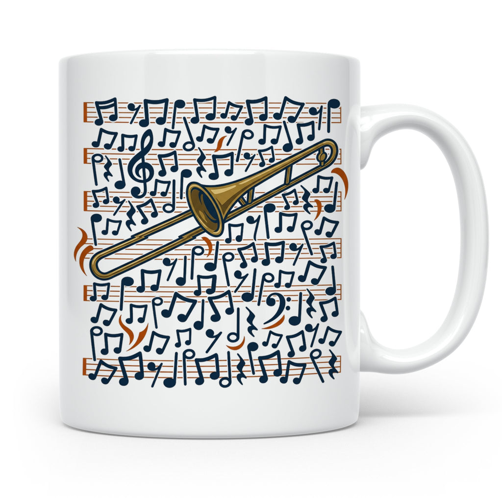 Posaune Tasse mit Noten Motiv, Geschenk für Posaunist & Musi – Weiß [farbe:weiß]