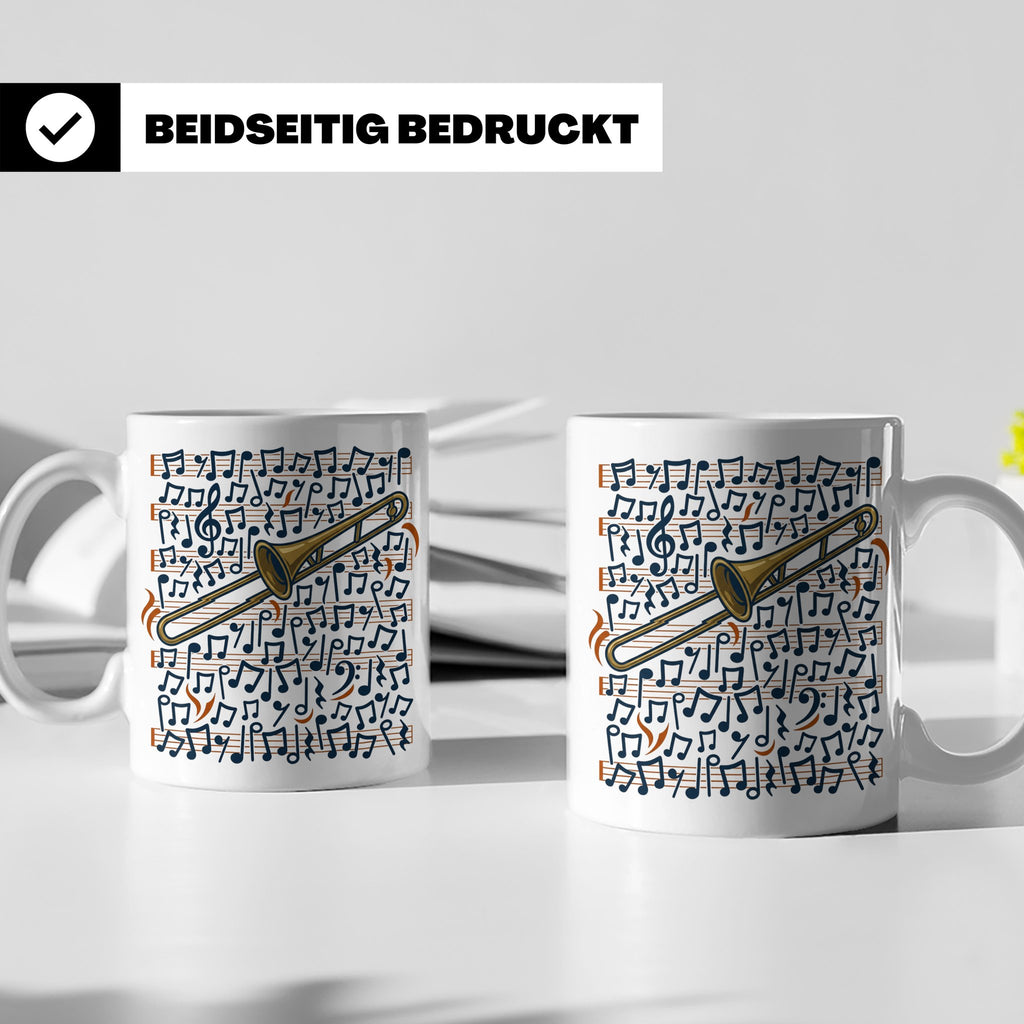 Posaune Tasse mit Noten Motiv, Geschenk für Posaunist & Musi – Weiß [farbe:weiß]