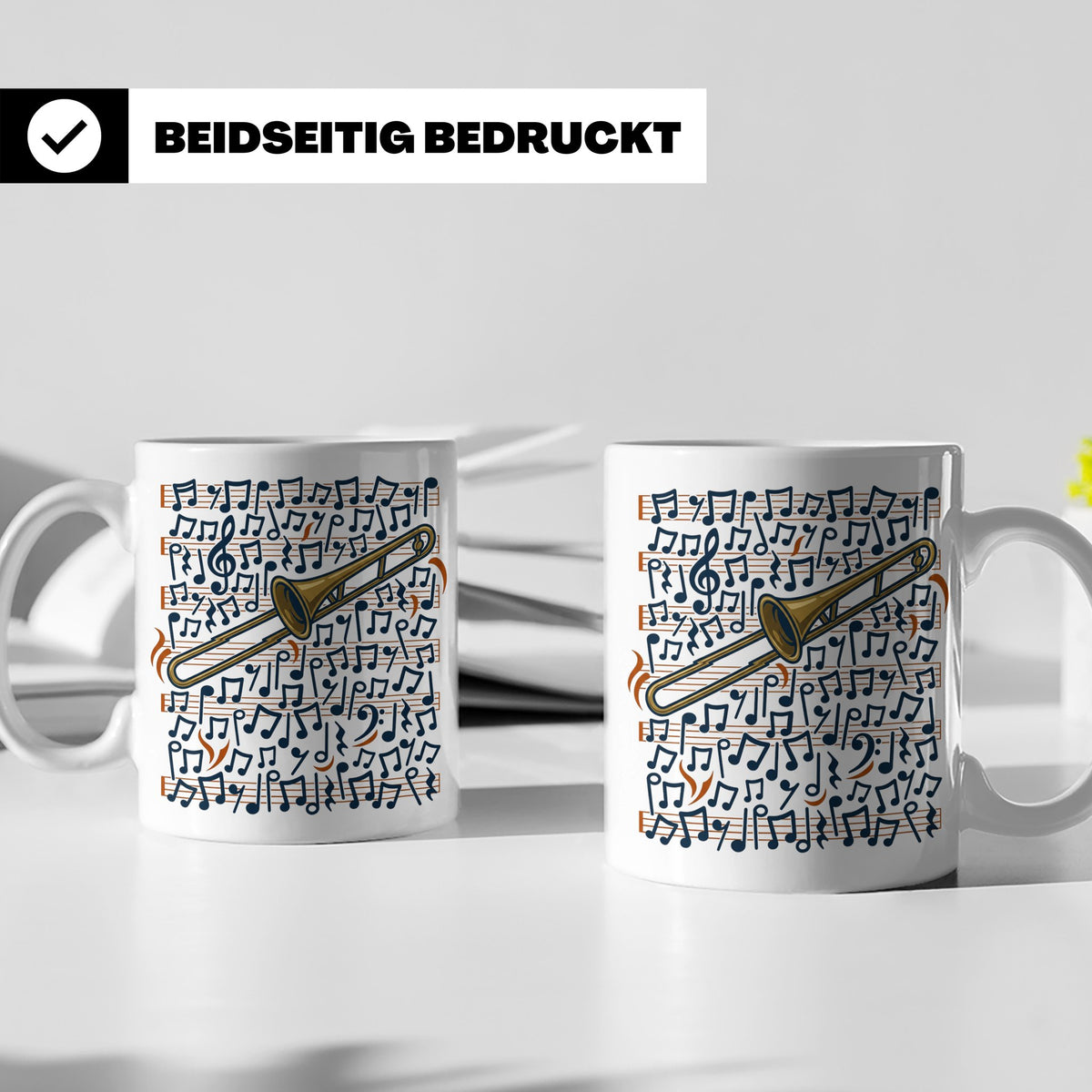 Posaune Tasse mit Noten Motiv, Geschenk für Posaunist & Musi – Weiß [farbe:weiß]