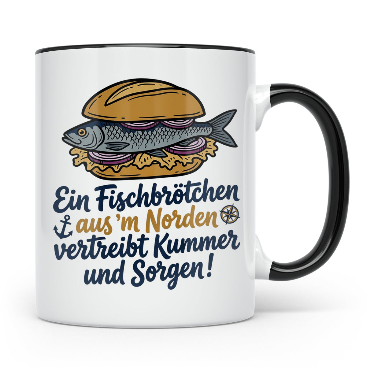 Fischbrötchen Tasse mit Spruch aus dem Norden | Maritimes Kü – Schwarz [farbe:schwarz]