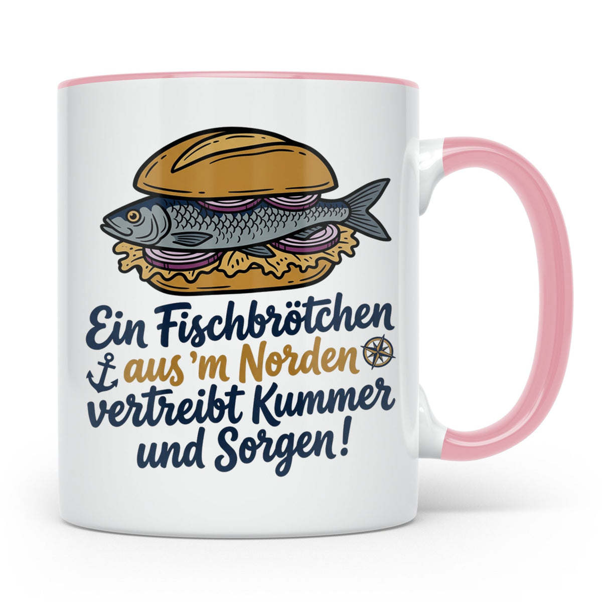 Fischbrötchen Tasse mit Spruch aus dem Norden | Maritimes Kü – Rosa [farbe:rosa]