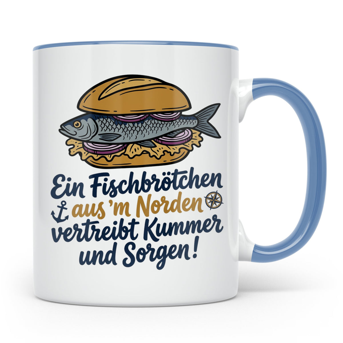 Fischbrötchen Tasse mit Spruch aus dem Norden | Maritimes Kü – Blau [farbe:blau]
