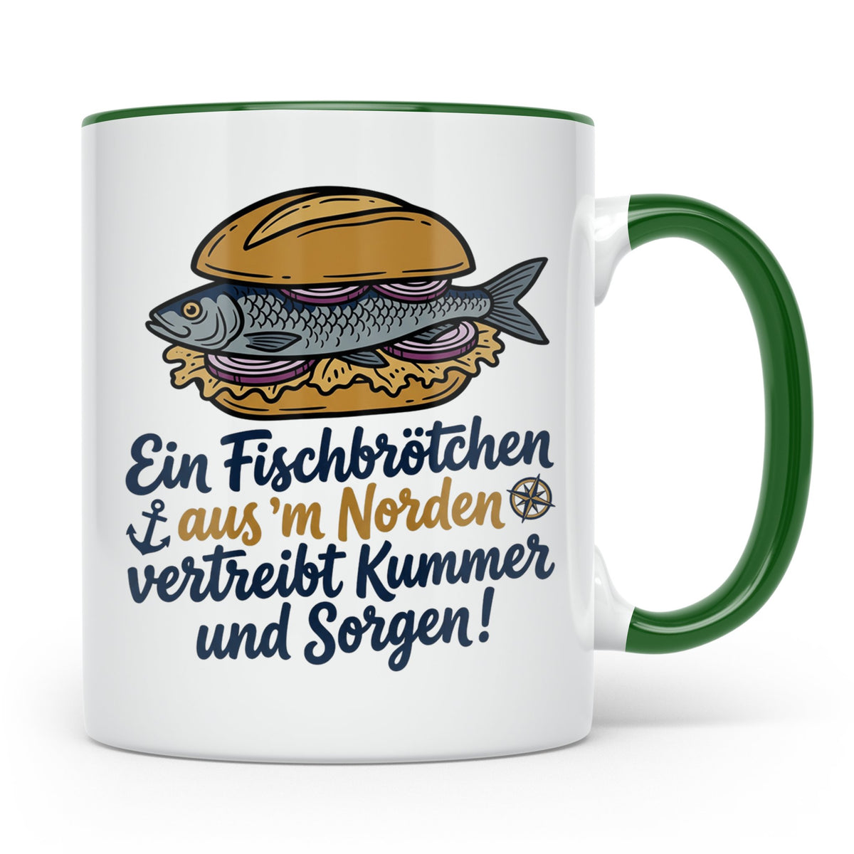 Fischbrötchen Tasse mit Spruch aus dem Norden | Maritimes Kü – Grün [farbe:grün]