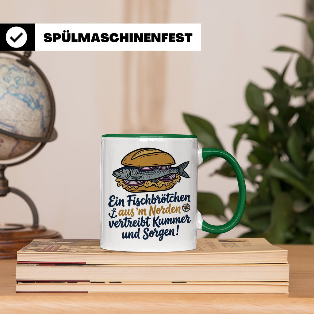 Fischbrötchen Tasse mit Spruch aus dem Norden | Maritimes Kü – Grün [farbe:grün]
