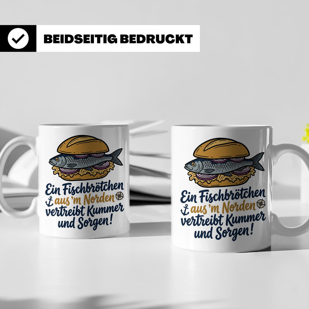 Fischbrötchen Tasse mit Spruch aus dem Norden | Maritimes Kü – Weiß [farbe:weiß]