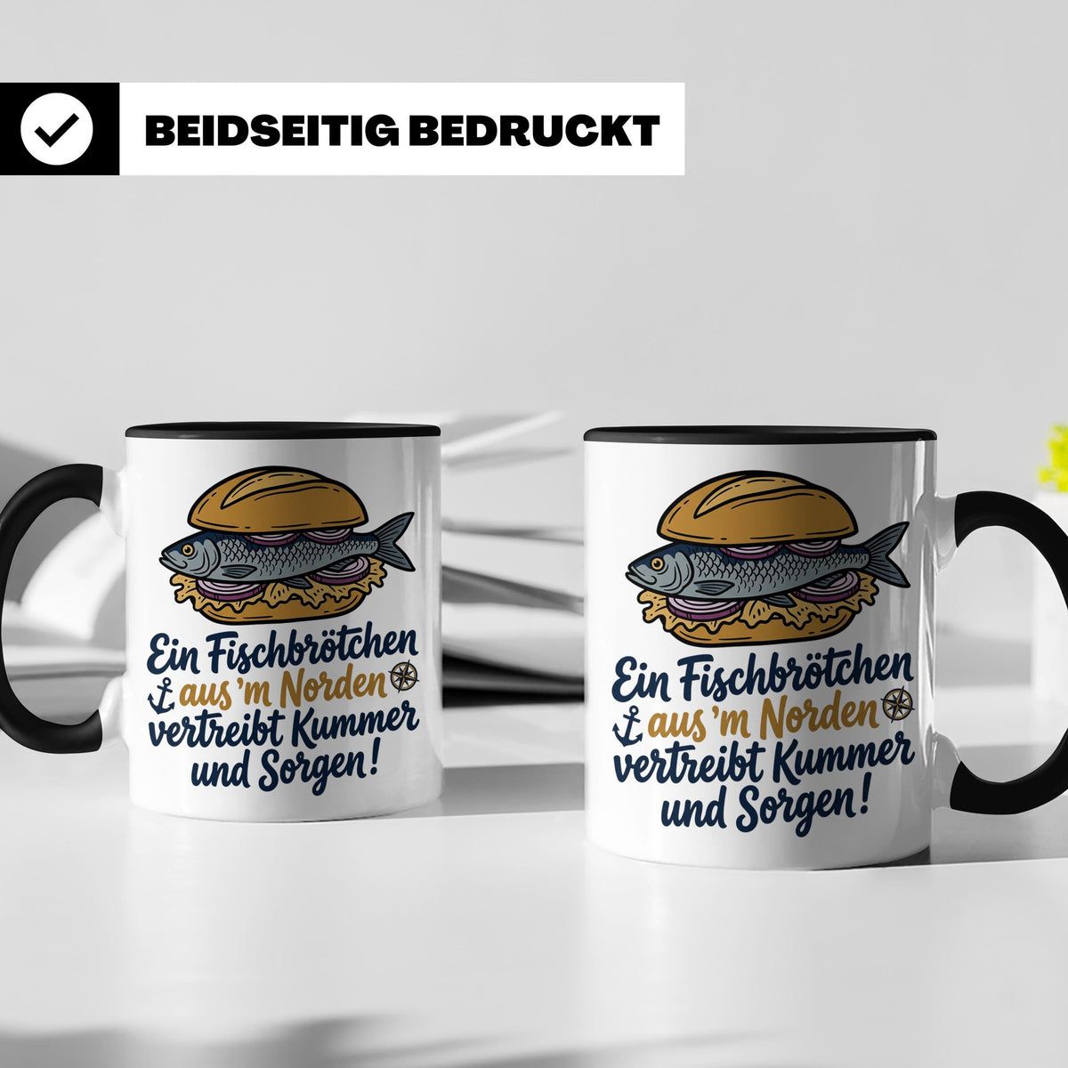 Fischbrötchen Tasse mit Spruch aus dem Norden | Maritimes Kü – Schwarz [farbe:schwarz]