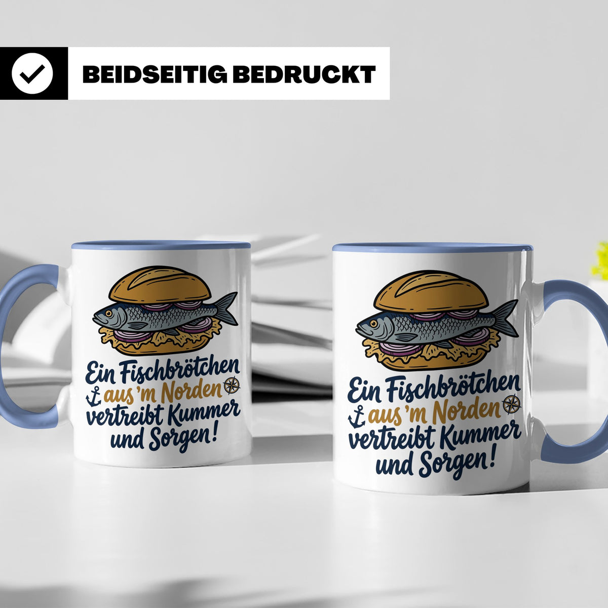 Fischbrötchen Tasse mit Spruch aus dem Norden | Maritimes Kü – Blau [farbe:blau]