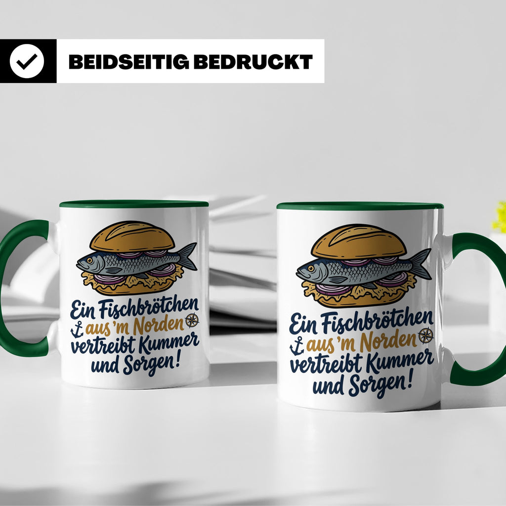 Fischbrötchen Tasse mit Spruch aus dem Norden | Maritimes Kü – Grün [farbe:grün]