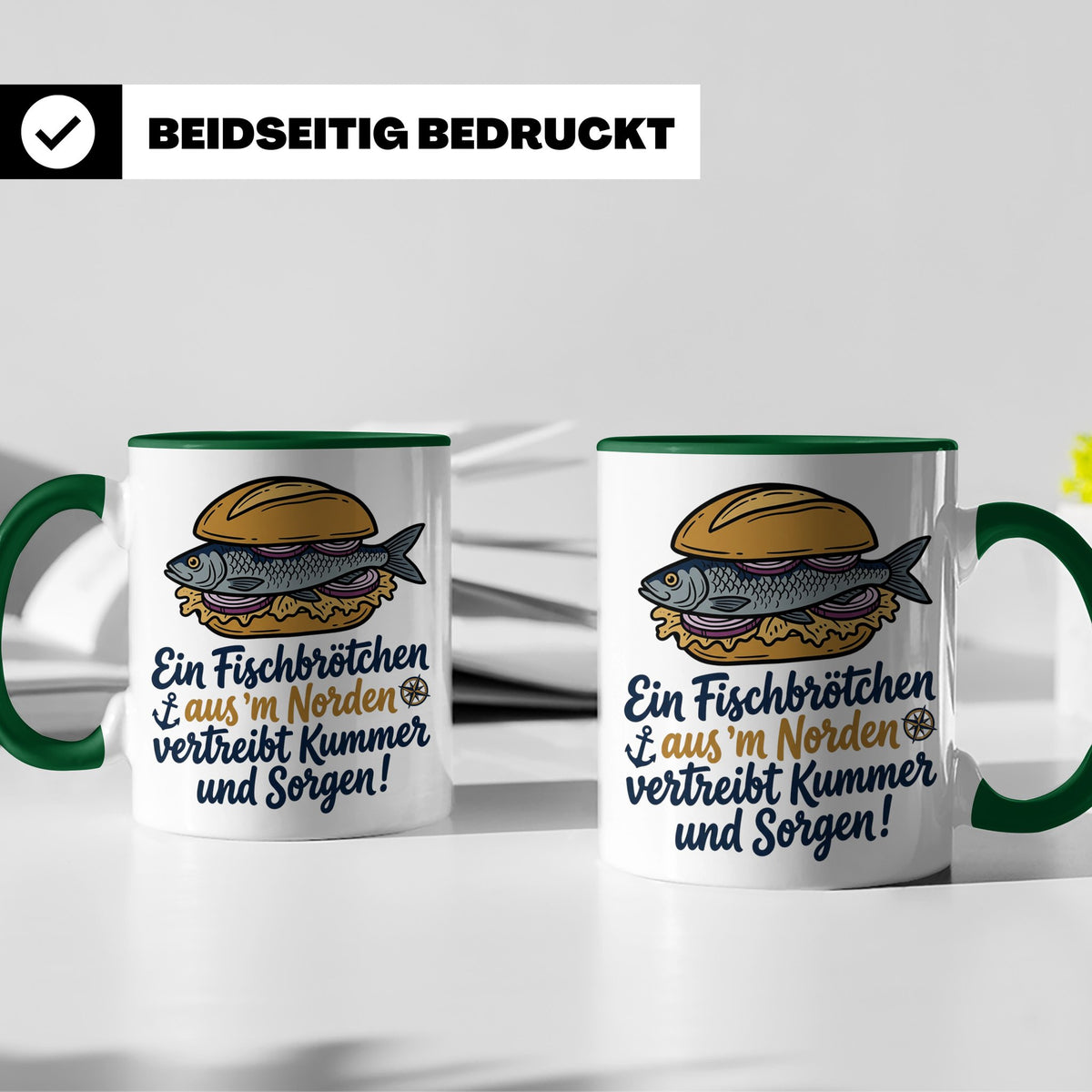 Fischbrötchen Tasse mit Spruch aus dem Norden | Maritimes Kü – Grün [farbe:grün]