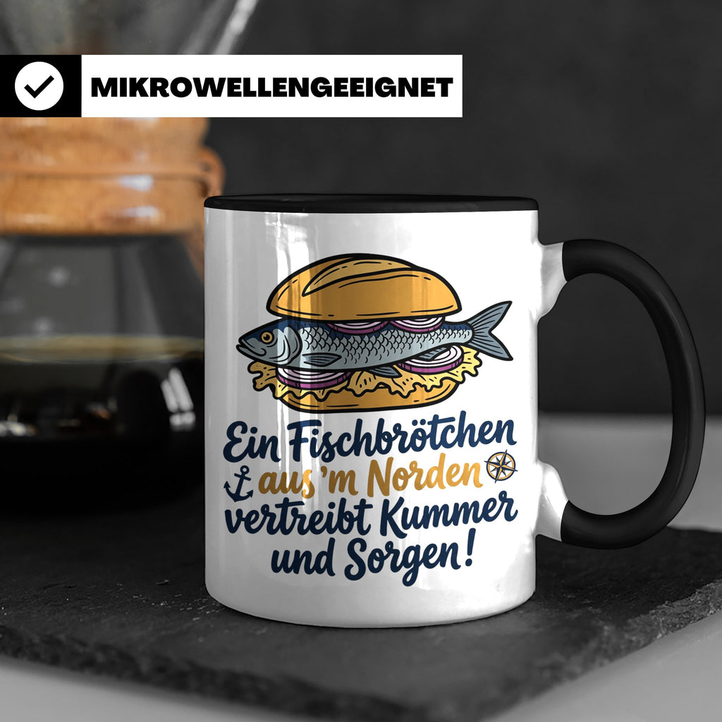 Fischbrötchen Tasse mit Spruch aus dem Norden | Maritimes Kü – Schwarz [farbe:schwarz]