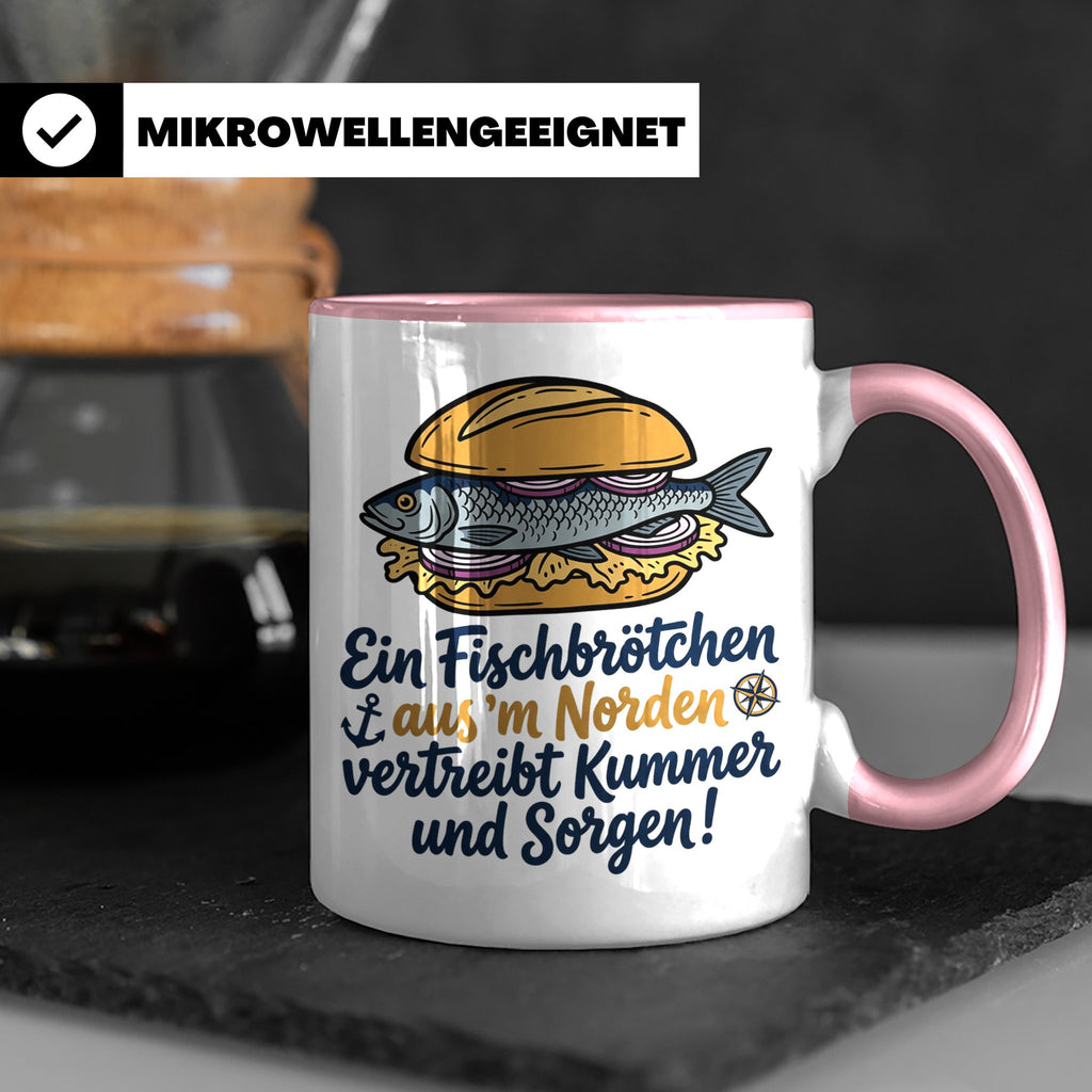 Fischbrötchen Tasse mit Spruch aus dem Norden | Maritimes Kü – Rosa [farbe:rosa]