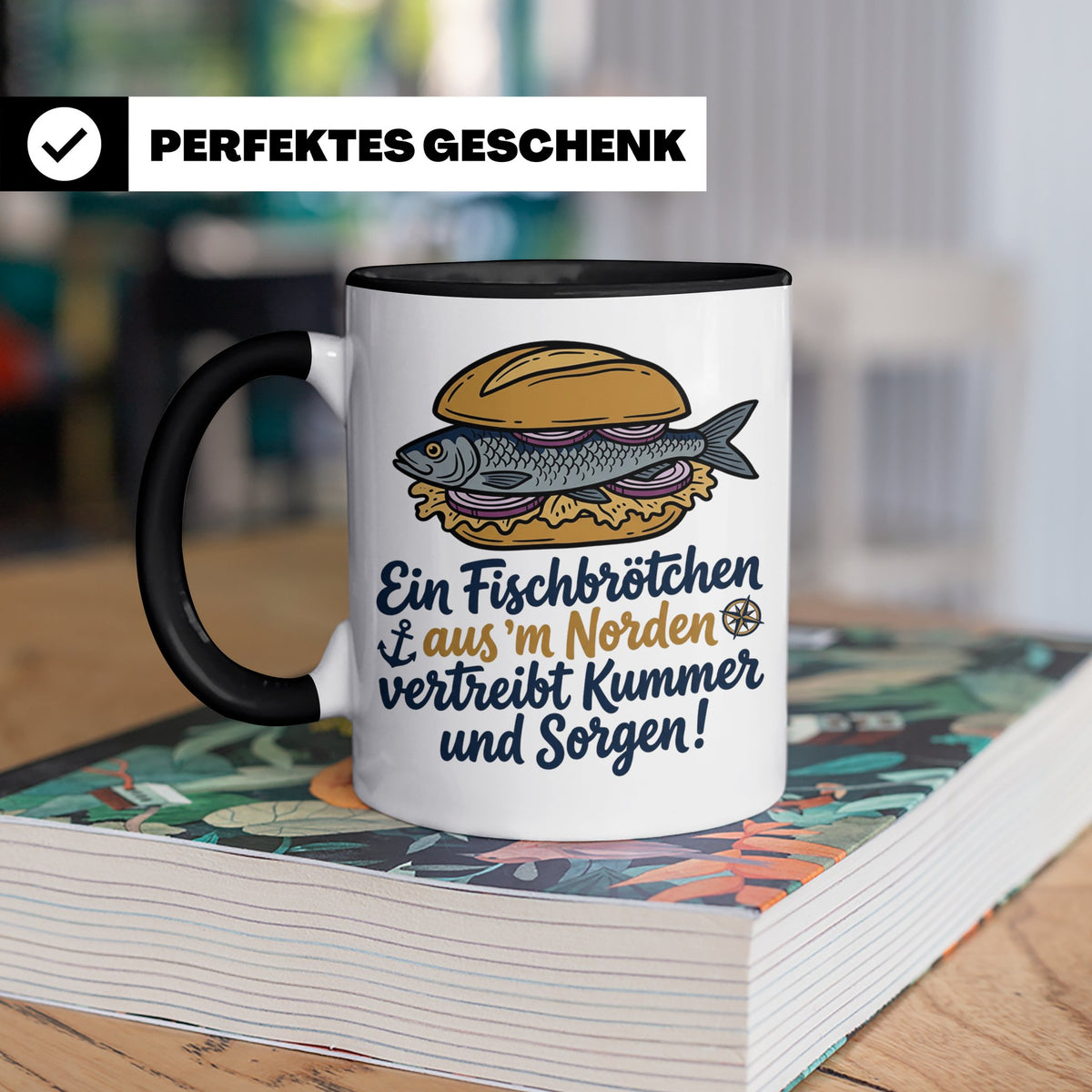 Fischbrötchen Tasse mit Spruch aus dem Norden | Maritimes Kü – Schwarz [farbe:schwarz]