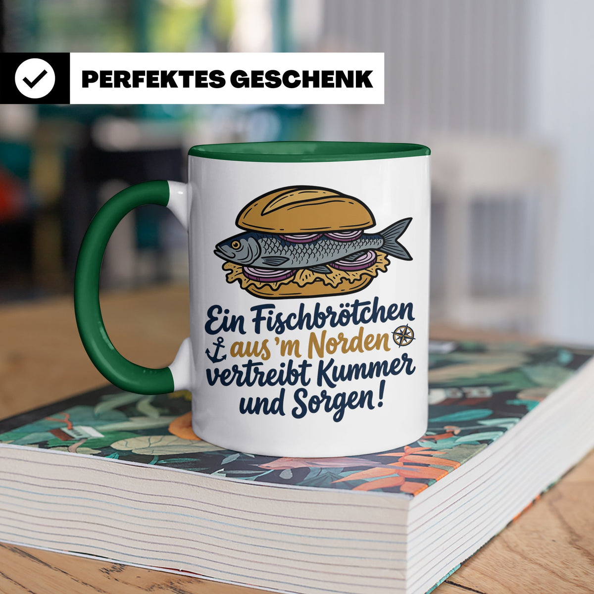 Fischbrötchen Tasse mit Spruch aus dem Norden | Maritimes Kü – Grün [farbe:grün]