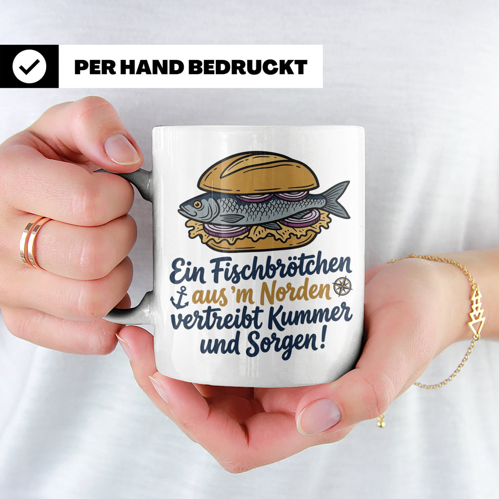 Fischbrötchen Tasse mit Spruch aus dem Norden | Maritimes Kü – Weiß [farbe:weiß]