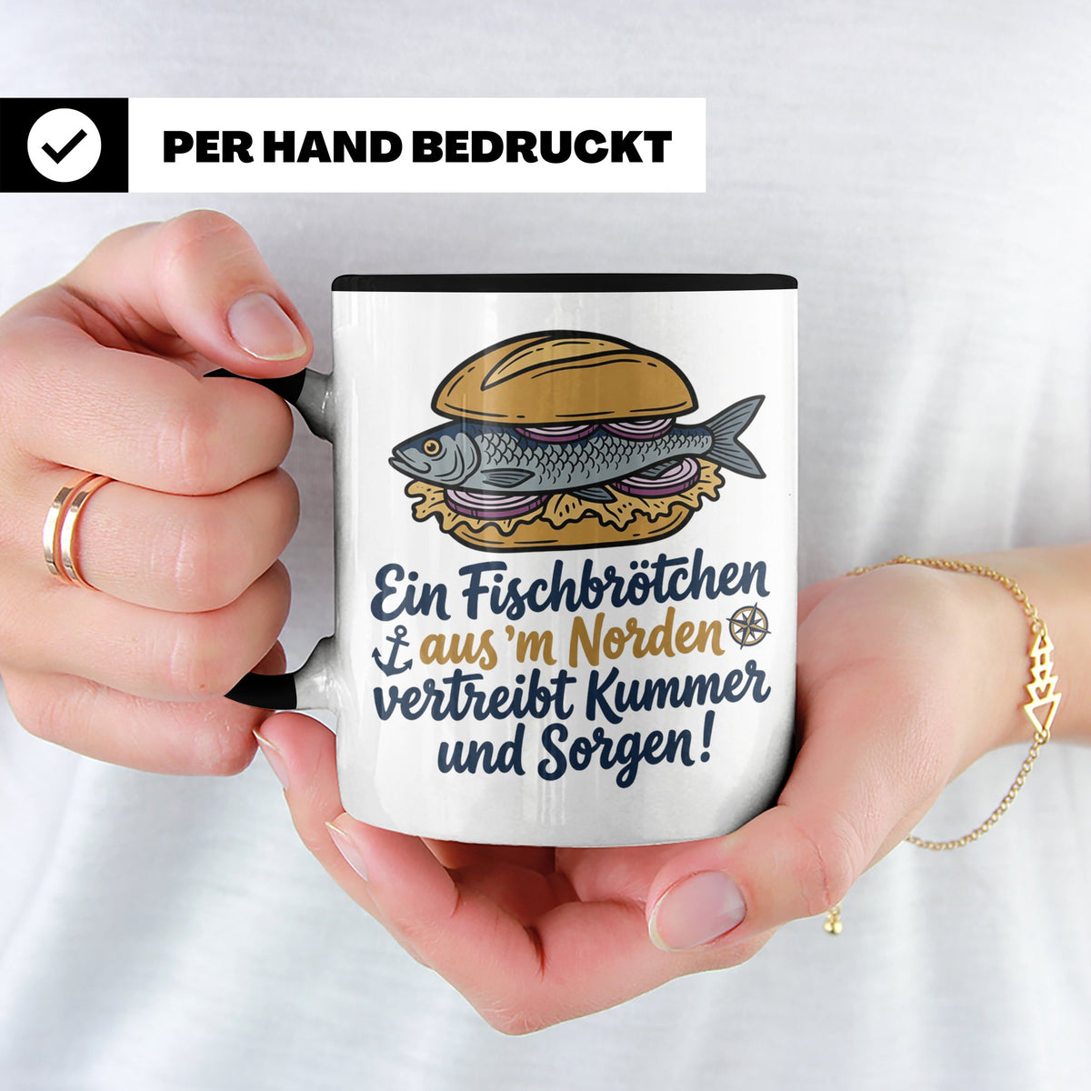 Fischbrötchen Tasse mit Spruch aus dem Norden | Maritimes Kü – Schwarz [farbe:schwarz]