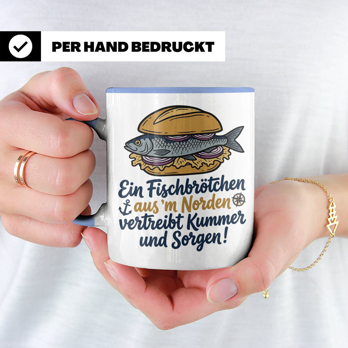 Fischbrötchen Tasse mit Spruch aus dem Norden | Maritimes Kü – Blau [farbe:blau]