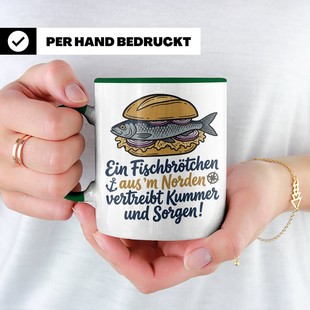 Fischbrötchen Tasse mit Spruch aus dem Norden | Maritimes Kü – Grün [farbe:grün]