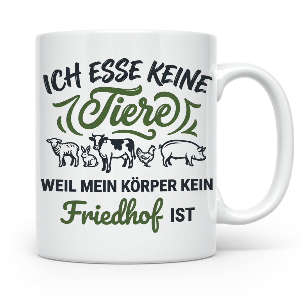 Tasse Veganer Spruch Ich esse keine Tiere weil mein Körper k – Weiß [farbe:weiß]