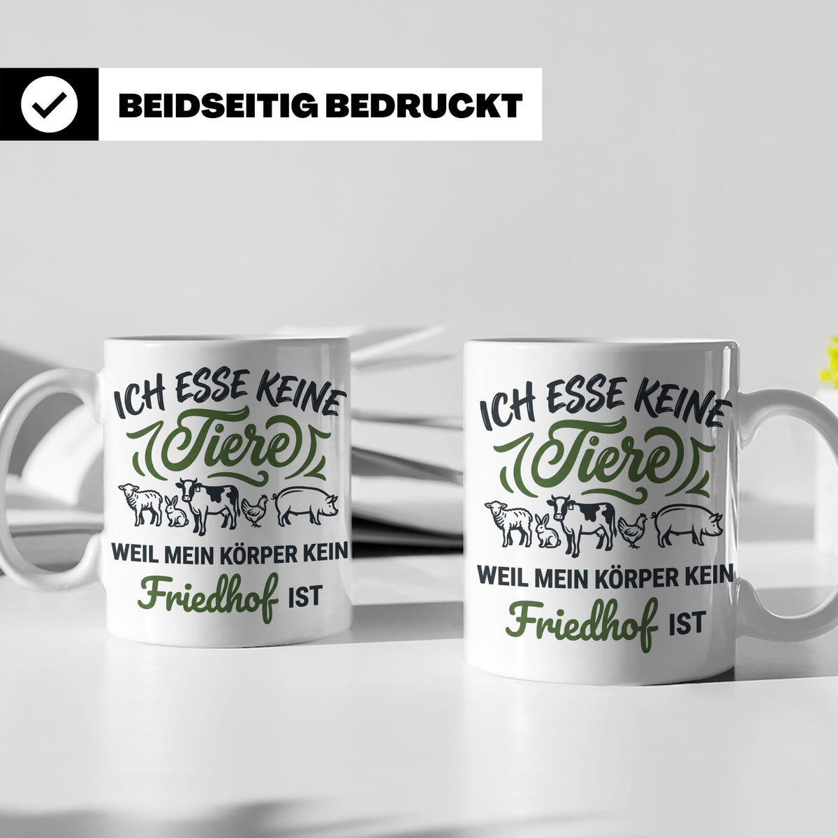Tasse Veganer Spruch Ich esse keine Tiere weil mein Körper k – Weiß [farbe:weiß]