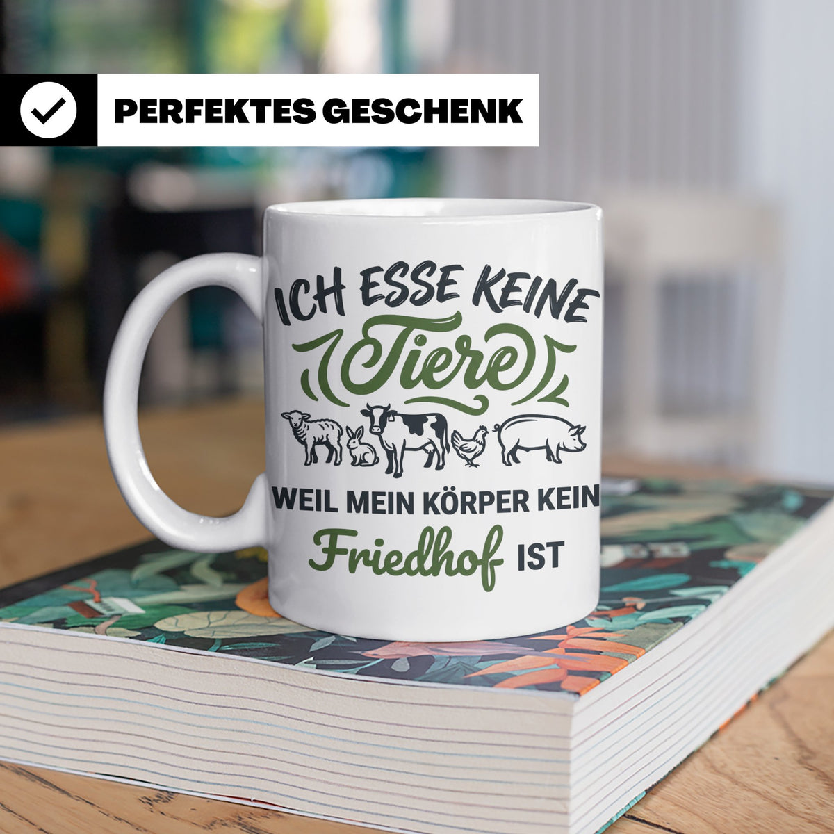 Tasse Veganer Spruch Ich esse keine Tiere weil mein Körper k – Weiß [farbe:weiß]