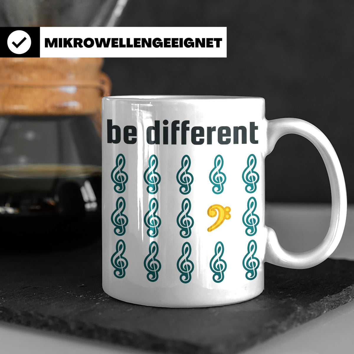 Musiker Tasse Be Different Bassschlüssel, Kaffeetasse mit No – Weiß [farbe:weiß]