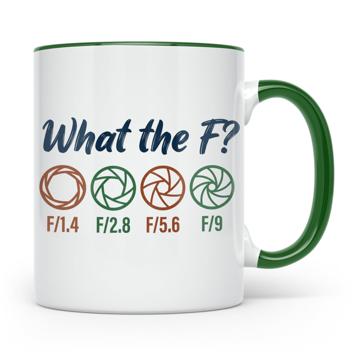 Fotografen Tasse What the F, lustiger Blende F-Stop Spruch,  – Grün [farbe:grün]