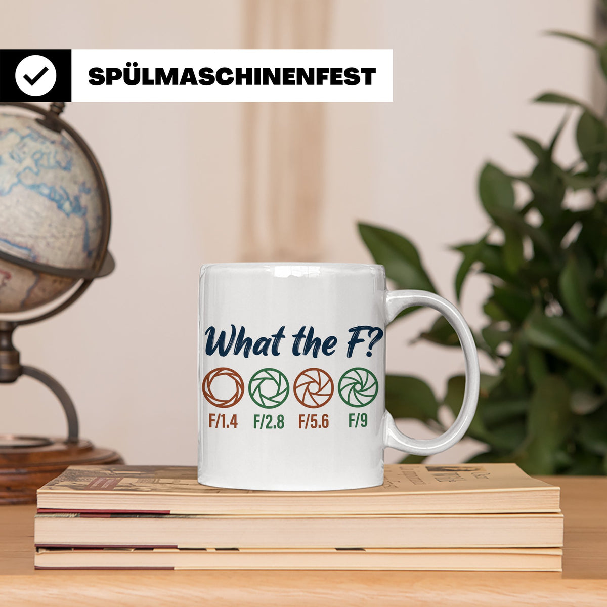 Fotografen Tasse What the F, lustiger Blende F-Stop Spruch,  – Weiß [farbe:weiß]
