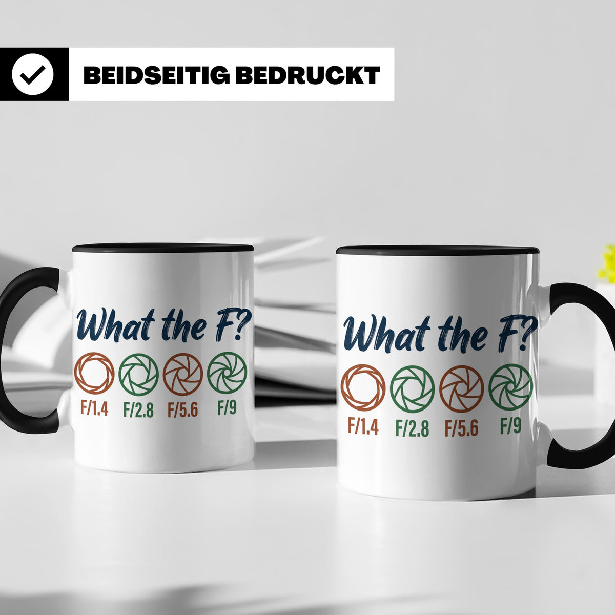 Fotografen Tasse What the F, lustiger Blende F-Stop Spruch,  – Schwarz [farbe:schwarz]