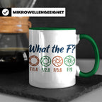 Fotografen Tasse What the F, lustiger Blende F-Stop Spruch,  – Grün [farbe:grün]