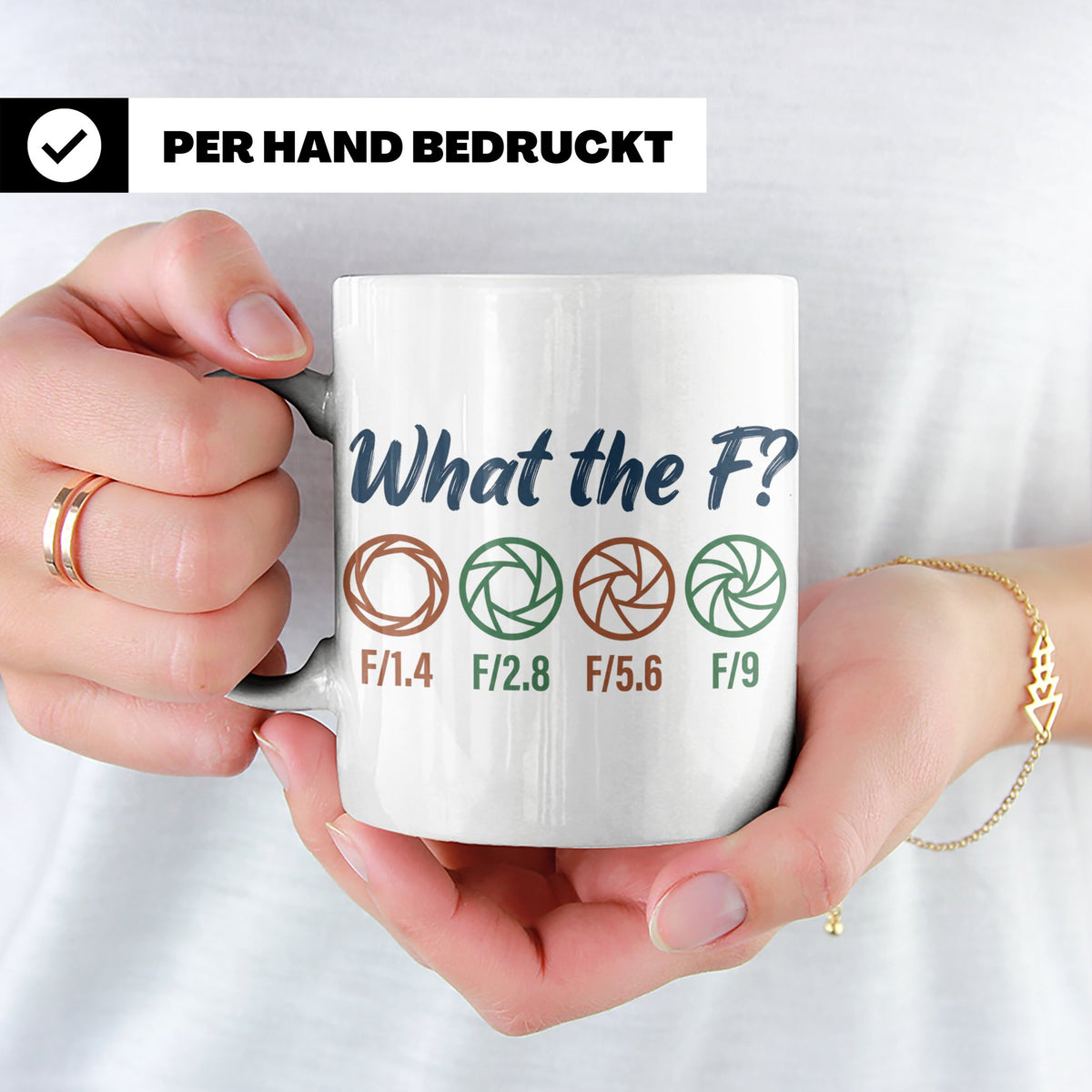 Fotografen Tasse What the F, lustiger Blende F-Stop Spruch,  – Weiß [farbe:weiß]