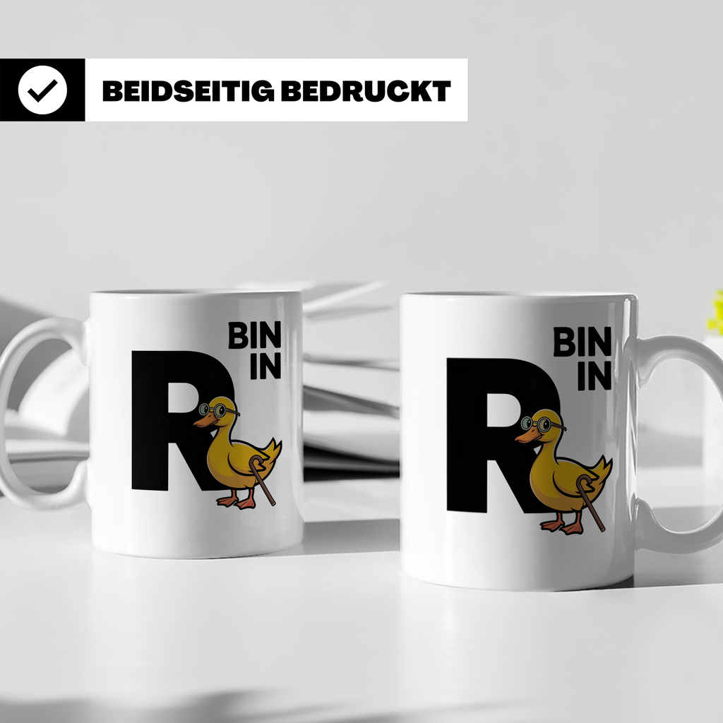 Bin in Rente Ente Kaffeetasse - Rentner Design Geschenkidee  – Weiß [farbe:weiß]