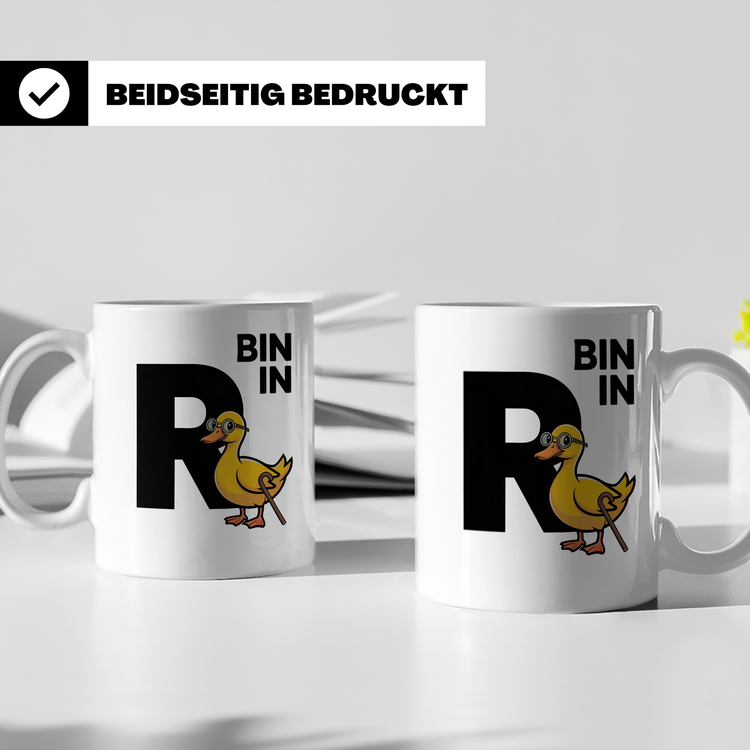 Bin in Rente Ente Kaffeetasse - Rentner Design Geschenkidee  – Weiß [farbe:weiß]