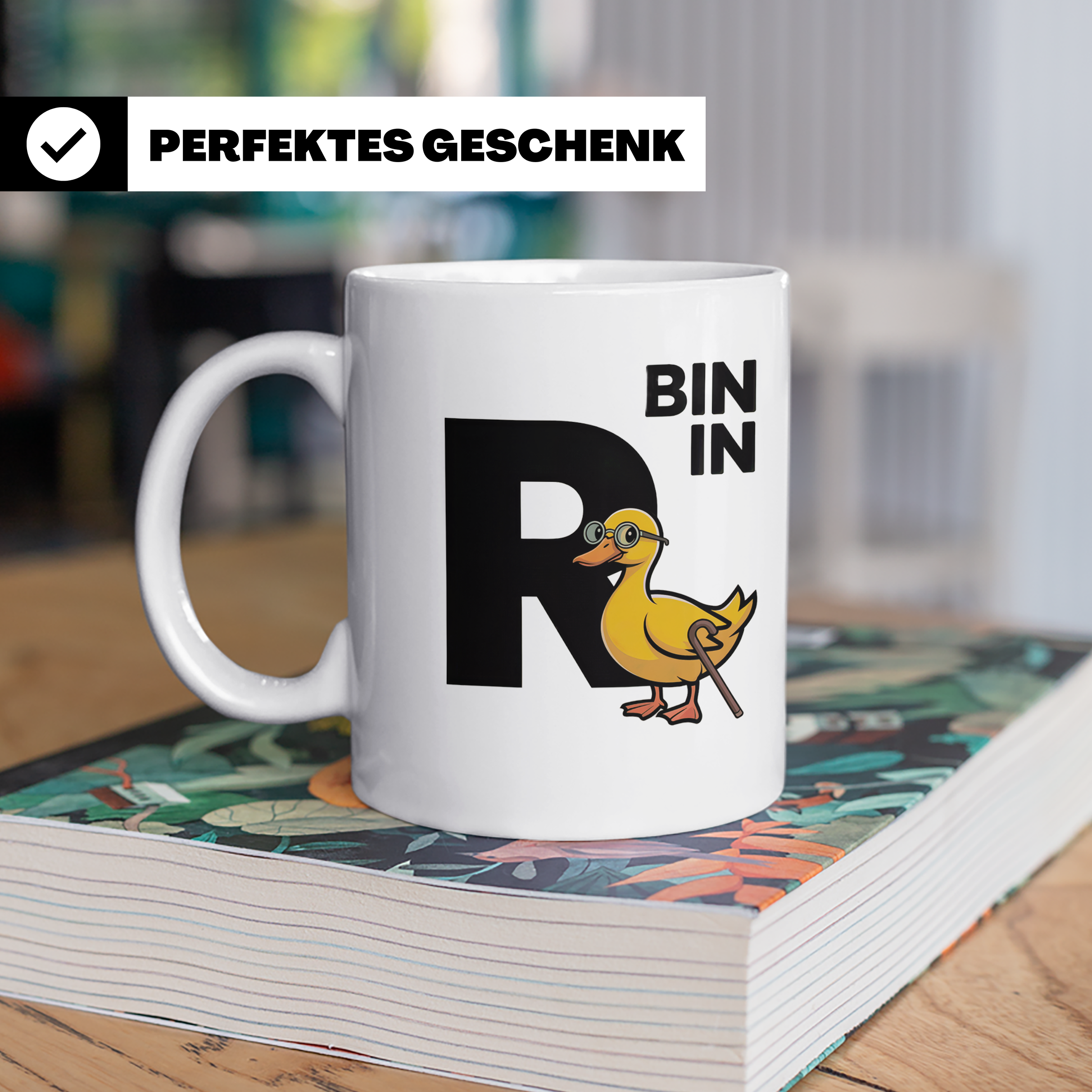 Bin in Rente Ente Kaffeetasse - Rentner Design Geschenkidee  – Weiß [farbe:weiß]