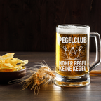 Pegelclub Bierkrug – Lustiger Kegel Spruch „Hoher Pegel, keine Kegel“ – Geschenk für Kegler, Kegelverein & Trinkfreunde – Witziges Bierglas für Männer & Frauen