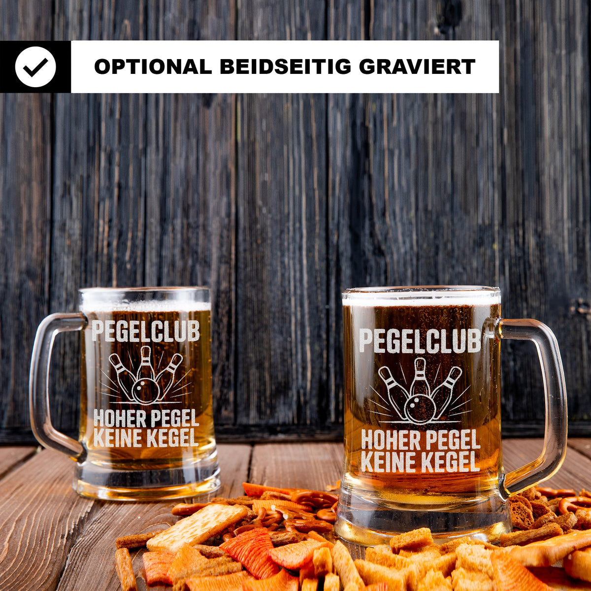 Pegelclub Bierkrug – Lustiger Kegel Spruch „Hoher Pegel, keine Kegel“ – Geschenk für Kegler, Kegelverein & Trinkfreunde – Witziges Bierglas für Männer & Frauen