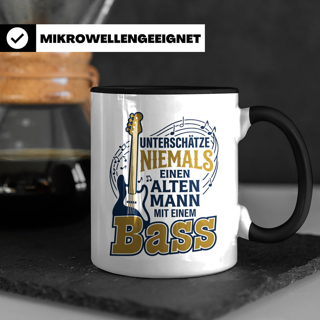 Bassist Tasse Alter Mann mit Bass Spruch E-Bass Geschenk für – Schwarz [farbe:schwarz]