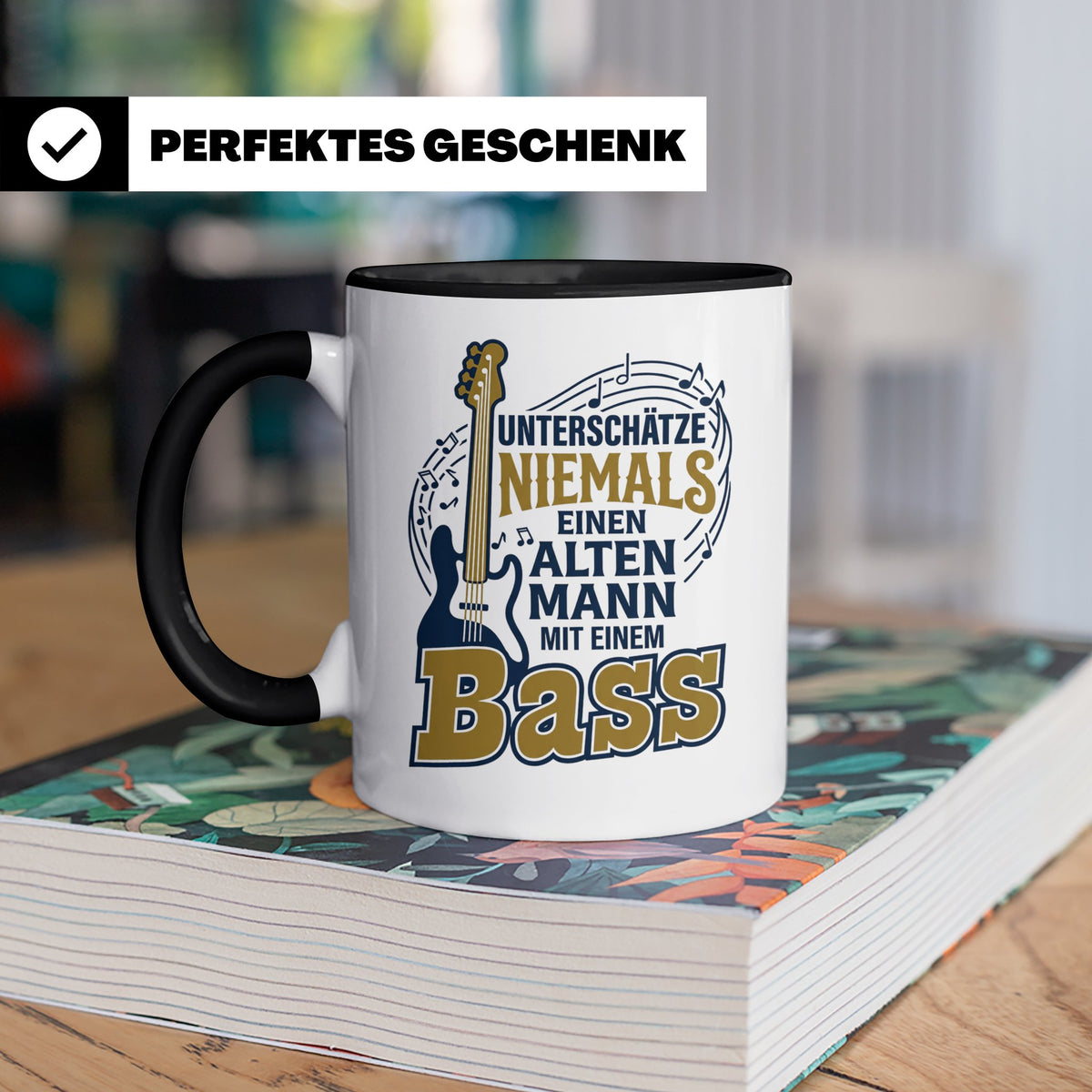 Bassist Tasse Alter Mann mit Bass Spruch E-Bass Geschenk für – Schwarz [farbe:schwarz]