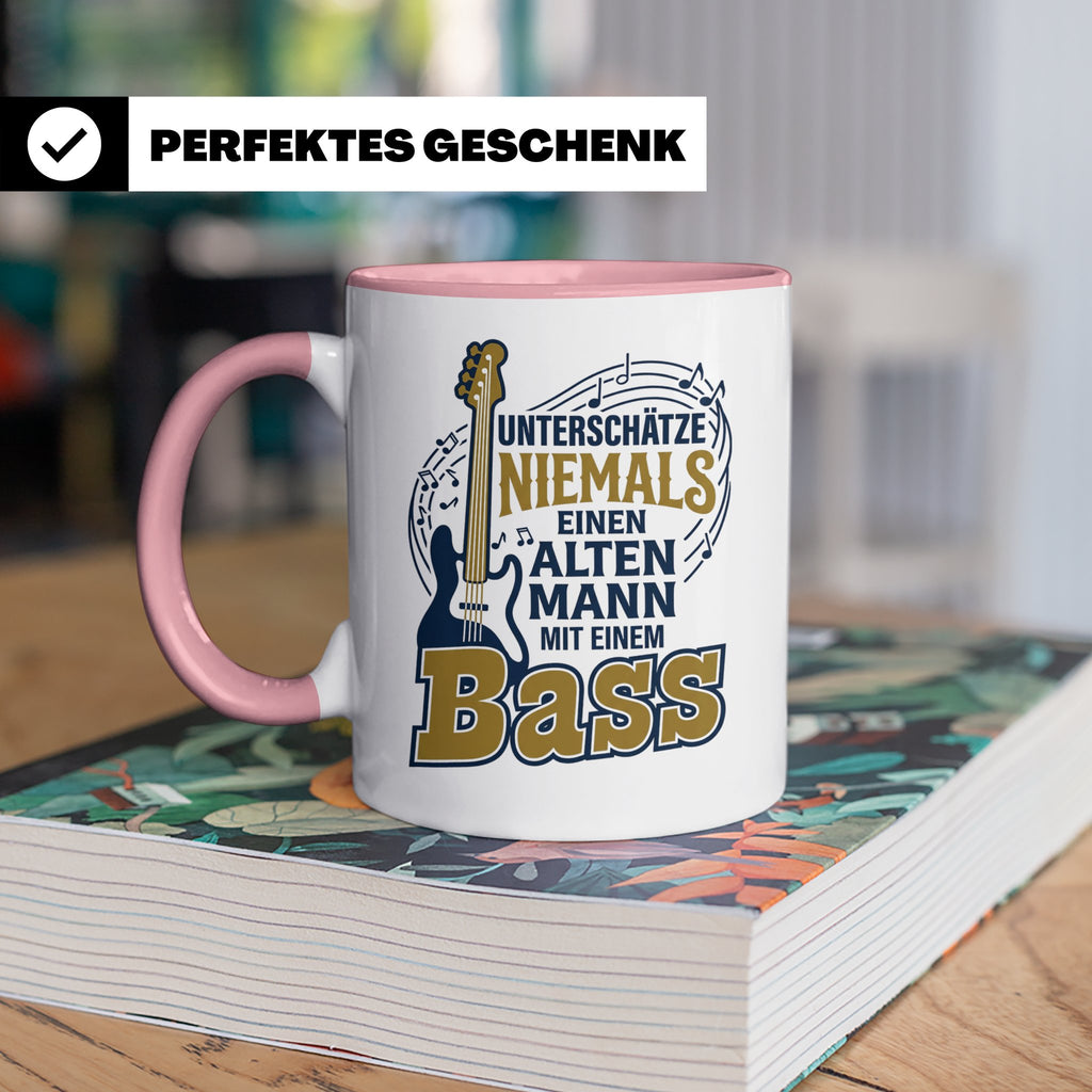 Bassist Tasse Alter Mann mit Bass Spruch E-Bass Geschenk für – Rosa [farbe:rosa]