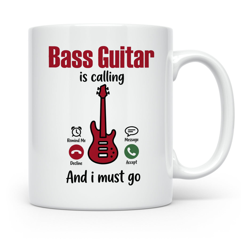 Bassist Tasse mit Spruch Bass Guitar is calling, E-Bass Kaff – Weiß [farbe:weiß]