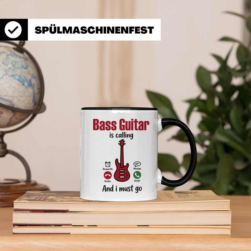 Bassist Tasse mit Spruch Bass Guitar is calling, E-Bass Kaff – Schwarz [farbe:schwarz]