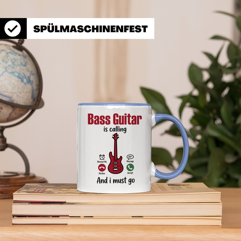 Bassist Tasse mit Spruch Bass Guitar is calling, E-Bass Kaff – Blau [farbe:blau]